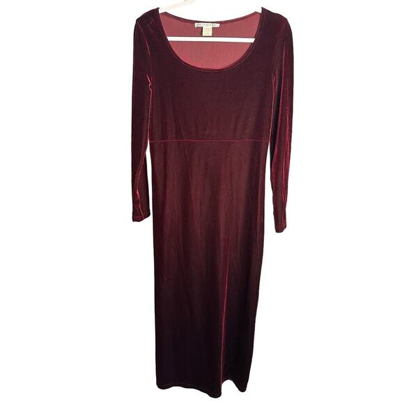 Maggy London L Vintage Long‎ Sleeve Velvet Maxi Cranberry Scoop Neck Whimsigoth - Picture 1 of 8